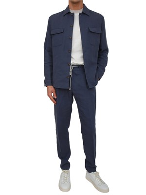 Giacca camicia Eleventy uomo in lino e cotone blu in UOMO