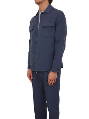 Giacca camicia Eleventy uomo in lino e cotone blu in UOMO