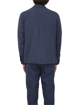 Giacca camicia Eleventy uomo in lino e cotone blu in UOMO