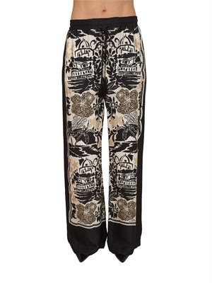 Pantaloni Ermanno Firenze in raso di viscosa a fantasia in DONNA