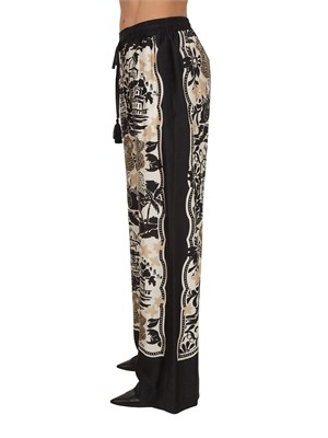 Pantaloni Ermanno Firenze in raso di viscosa a fantasia in DONNA