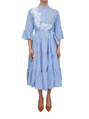 Abito Ermanno Firenze in popeline di cotone azzurro a righe in DONNA