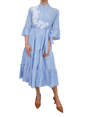 Abito Ermanno Firenze in popeline di cotone azzurro a righe in DONNA