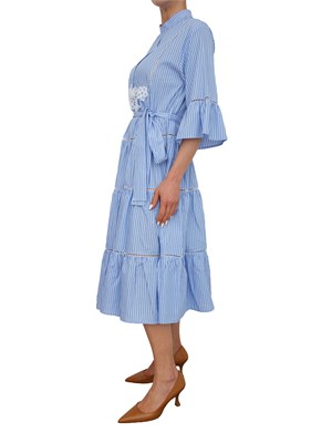 Abito Ermanno Firenze in popeline di cotone azzurro a righe in DONNA