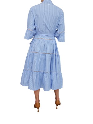 Abito Ermanno Firenze in popeline di cotone azzurro a righe in DONNA