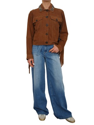 Giubbino Ermanno Firenze in pelle scamosciata cuoio con frange in DONNA