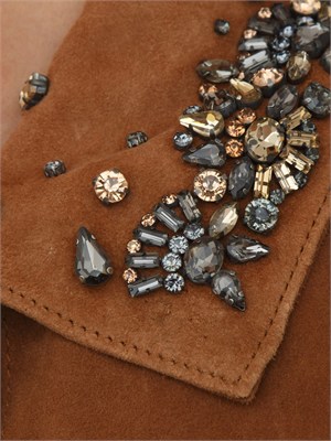 Giubbino Ermanno Firenze in pelle scamosciata cuoio con frange in DONNA