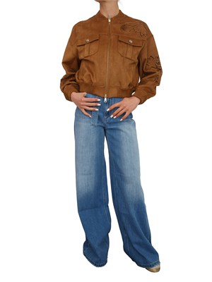 Giubbino bomber Ermanno Firenze in camoscio ecologico cuoio in DONNA