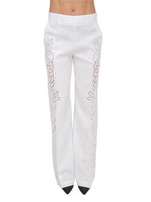 Pantaloni Ermanno Firenze in lino bianco con ricami in DONNA