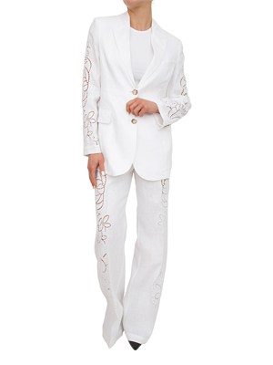Pantaloni Ermanno Firenze in lino bianco con ricami in DONNA