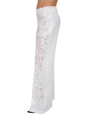 Pantaloni Ermanno Firenze in lino bianco con ricami in DONNA