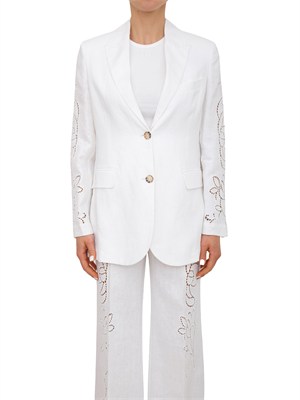 Giacca monopetto Ermanno Firenze in puro lino bianco e ricami in DONNA