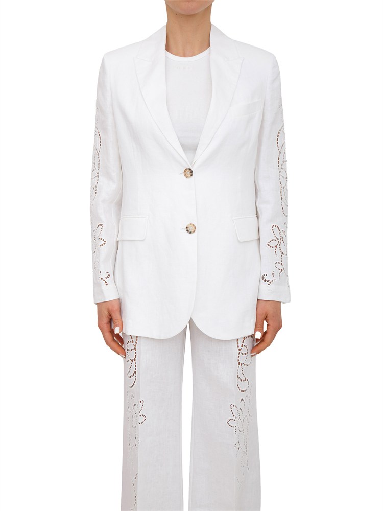 Giacca monopetto Ermanno Firenze in puro lino bianco e ricami