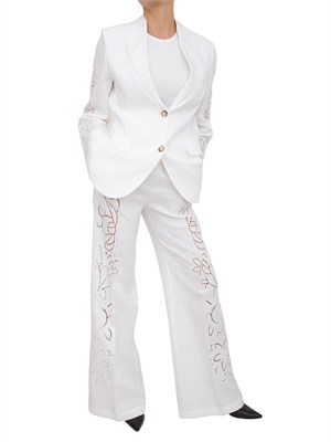 Giacca monopetto Ermanno Firenze in puro lino bianco e ricami in DONNA