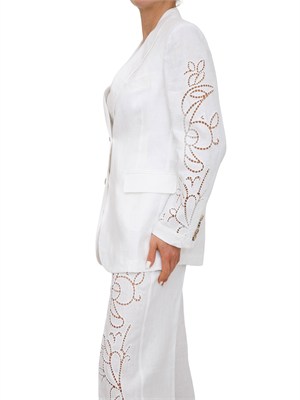 Giacca monopetto Ermanno Firenze in puro lino bianco e ricami in DONNA