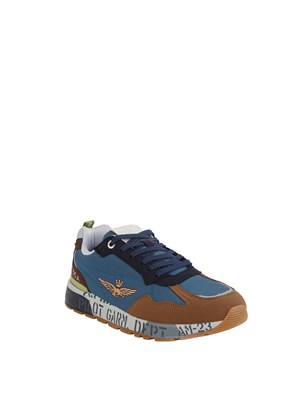 Sneakers blu Aeronautica Militare in ripstop e suede in UOMO