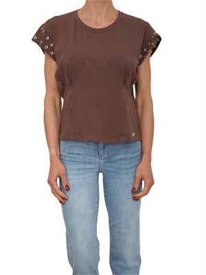 T-shirt Liu Jo donna in cotone marrone inserti metallici in DONNA