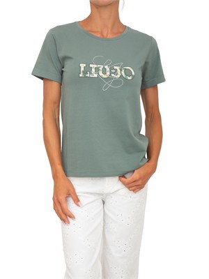 T-shirt Liu Jo donna in cotone verde con logo in DONNA