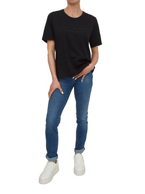 T-shirt Liu Jo donna in cotone nero con scritte in DONNA