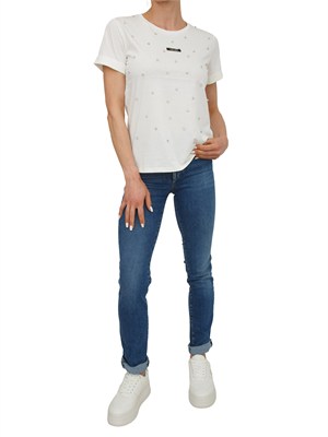 T-shirt Liu Jo donna in cotone bianco panna con cristalli in DONNA