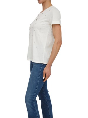 T-shirt Liu Jo donna in cotone bianco panna con cristalli in DONNA