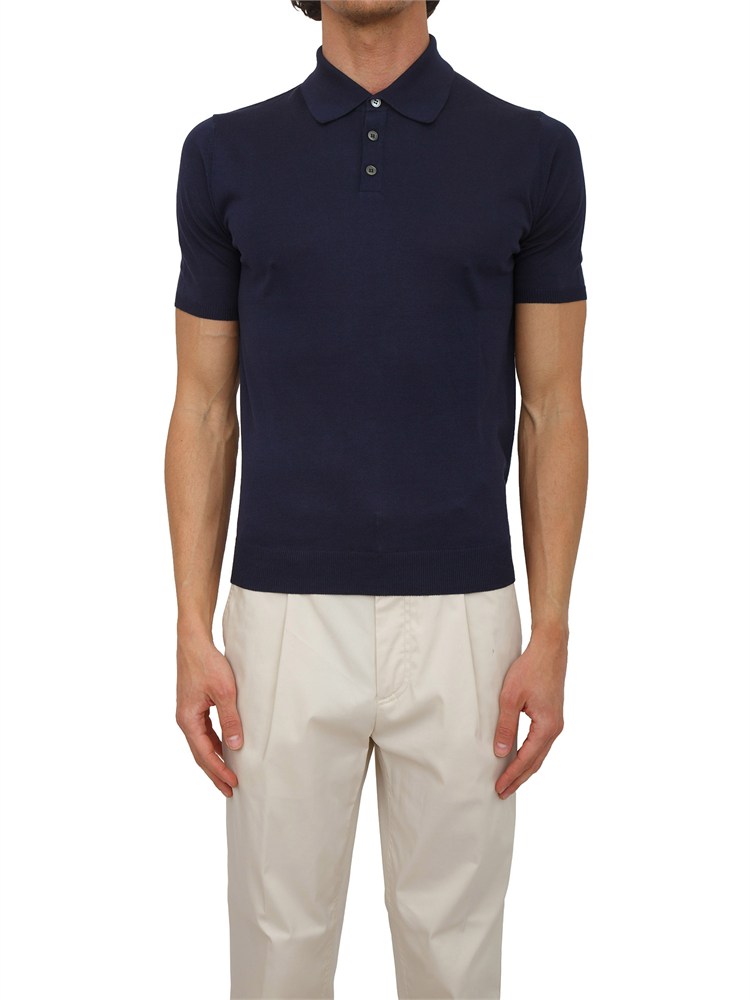 Polo blu Aiace Galassi in maglia di seta e cotone