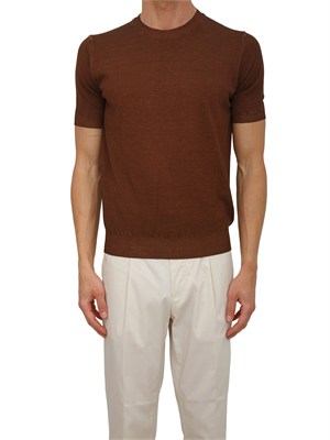 T-shirt Aiace Galassi in maglia di puro cotone marrone in UOMO