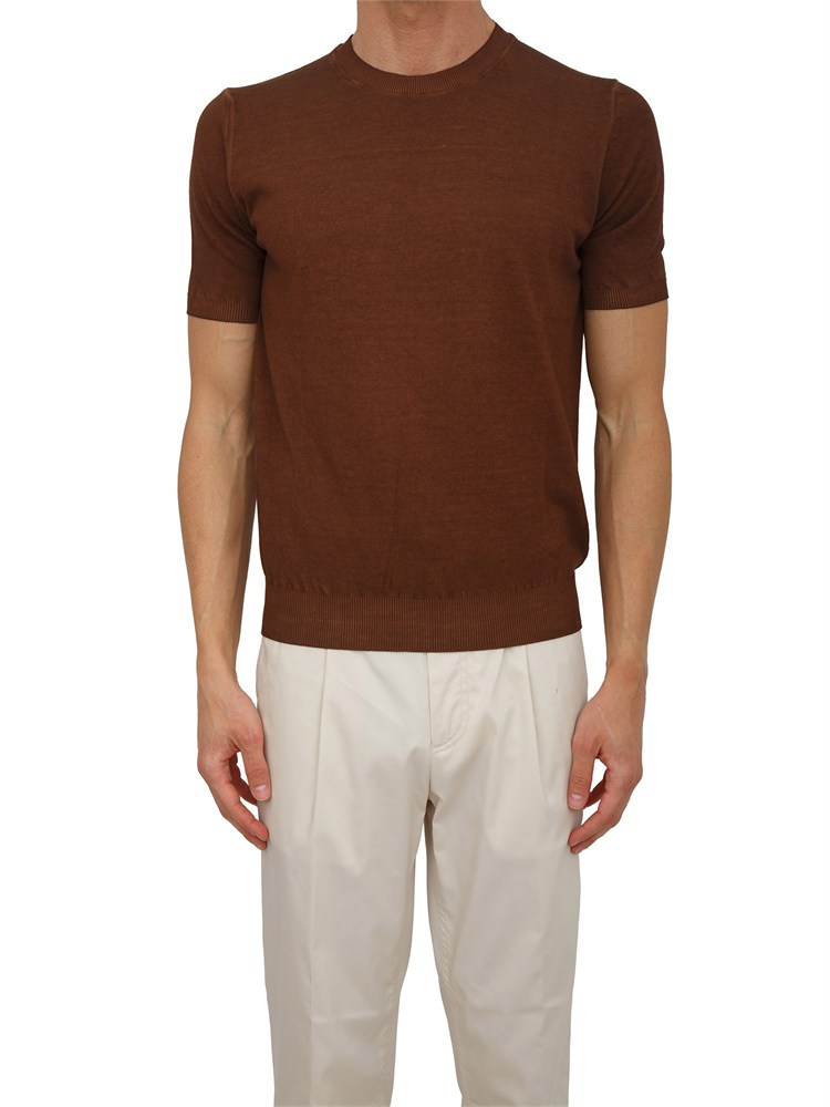 T-shirt Aiace Galassi in maglia di puro cotone marrone