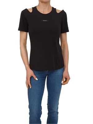 T-shirt nera cut-out Liu Jo donna in bamboo e cotone in DONNA