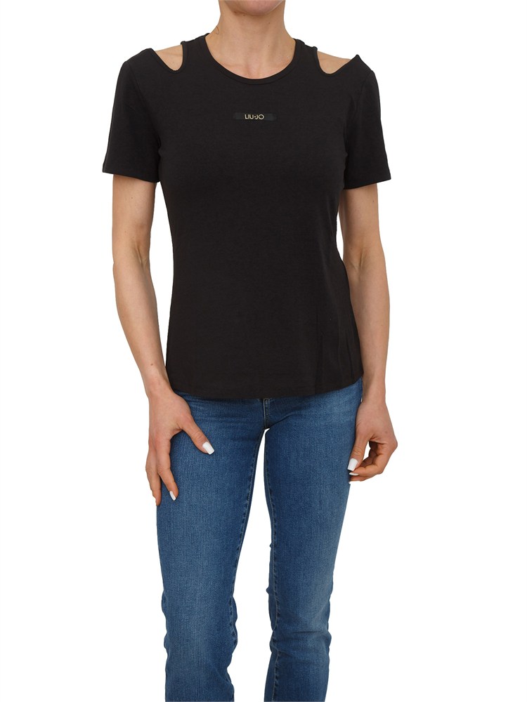T-shirt nera cut-out Liu Jo donna in bamboo e cotone
