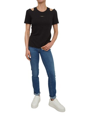 T-shirt nera cut-out Liu Jo donna in bamboo e cotone in DONNA