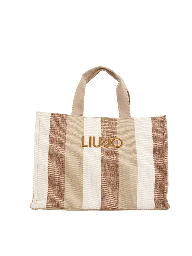 Borsa tote grande Liu Jo in canvas a righe beige