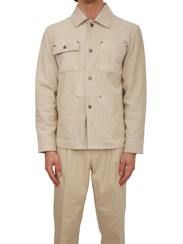 Giubbotto Paolo Pecora in pelle scamosciata avorio