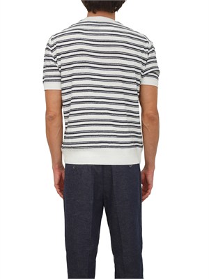 Maglia girocollo Paolo Pecora in seta bianca righe blu in UOMO