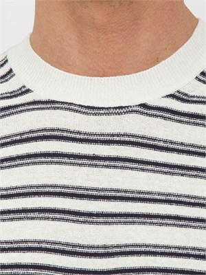 Maglia girocollo Paolo Pecora in seta bianca righe blu in UOMO