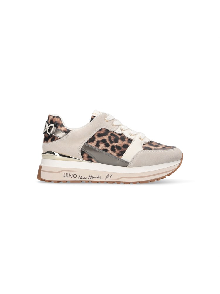 Sneakers Liu Jo donna in suede beige e stampa animalier