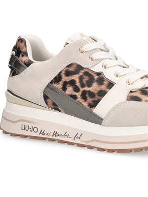 Sneakers Liu Jo donna in suede beige e stampa animalier in DONNA