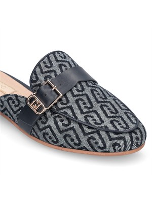 Mules Liu Jo donna in tessuto blu con logo jacquard all over in DONNA