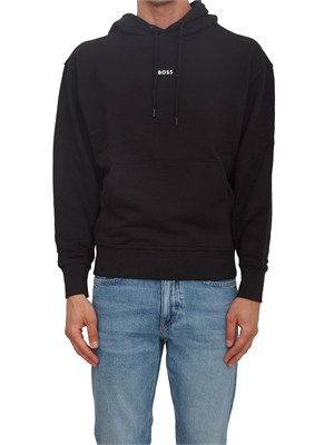 Felpa nera BOSS uomo in cotone in UOMO