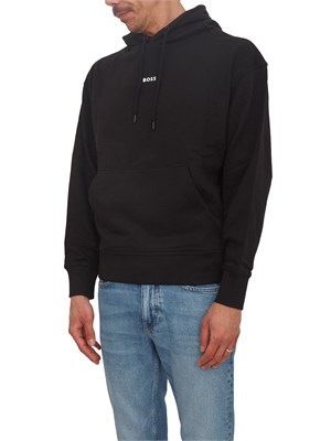 Felpa nera BOSS uomo in cotone in UOMO