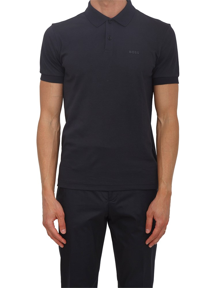 Polo blu Boss uomo in pregiato cotone