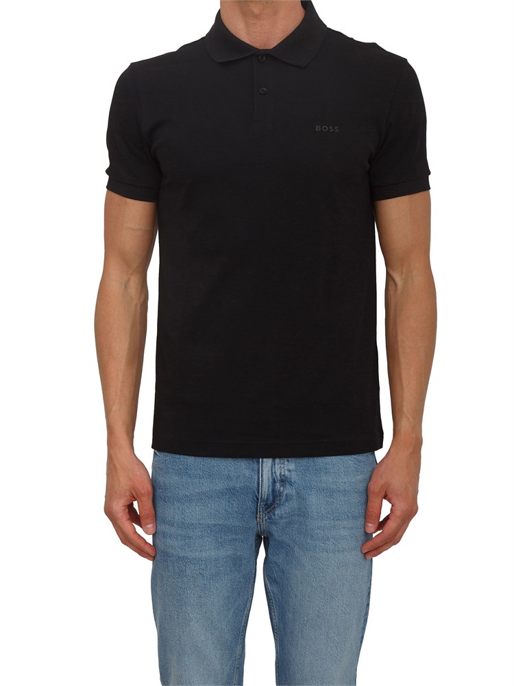Polo nera Boss uomo in pregiato cotone