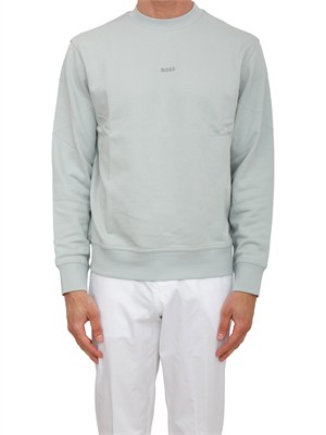 Felpa Boss uomo in cotone verde acqua in UOMO