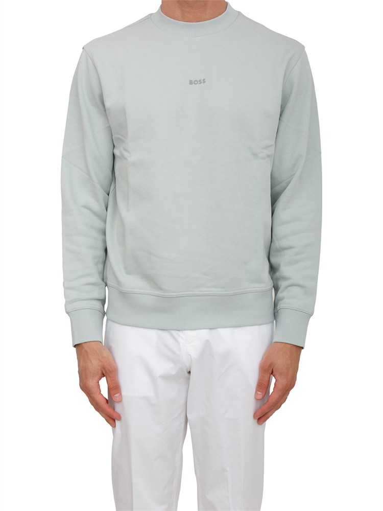 Felpa Boss uomo in cotone verde acqua
