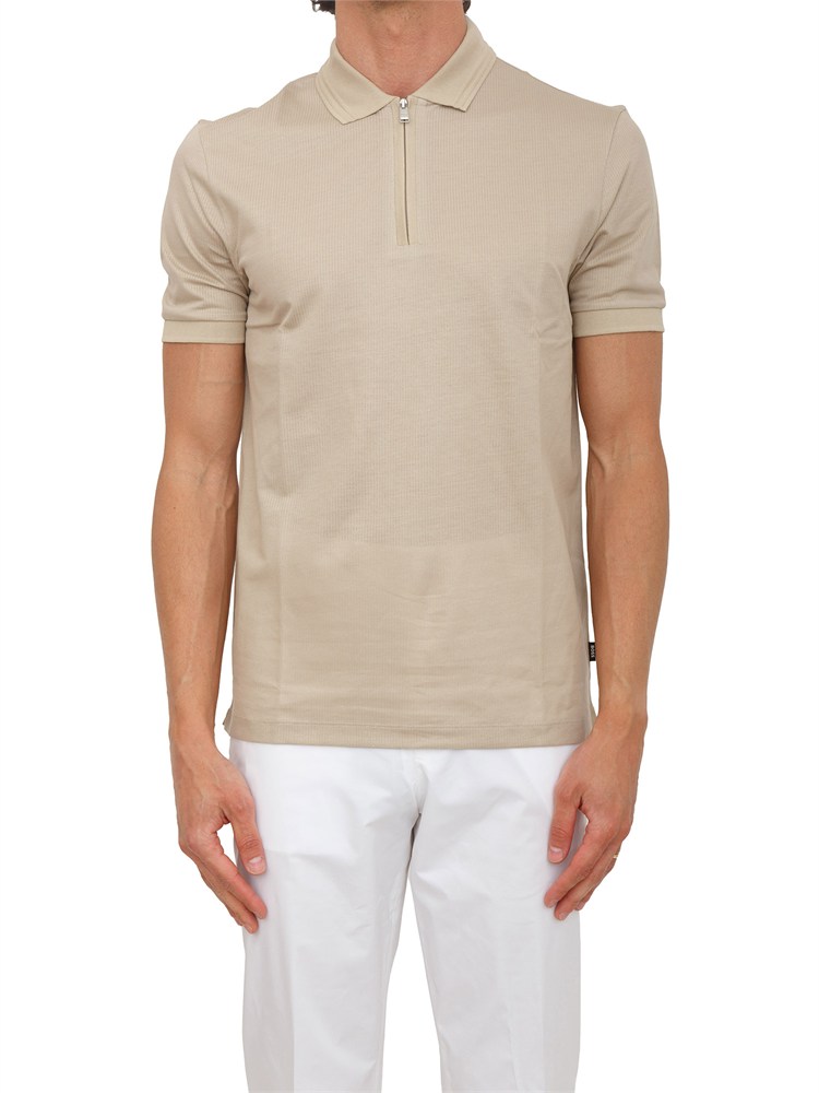 Polo BOSS uomo in cotone mercerizzato beige
