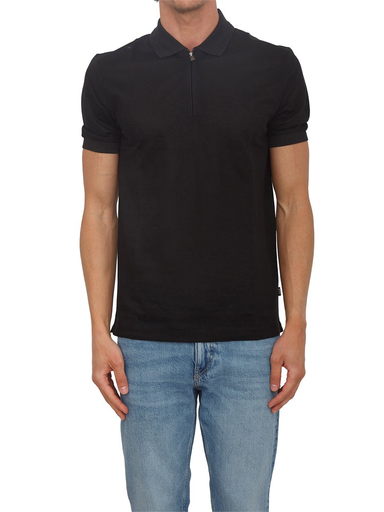 Polo nera BOSS uomo in cotone mercerizzato