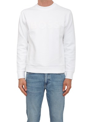 Felpa Boss uomo in cotone bianco logo bianco in UOMO
