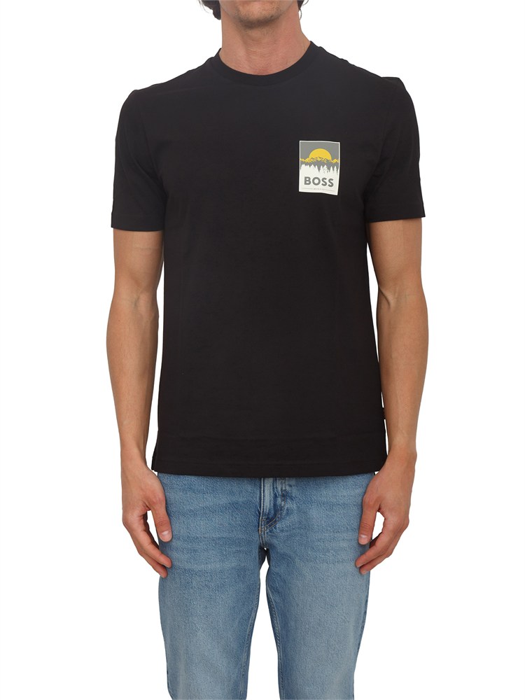 T-shirt BOSS uomo in cotone nero con logo
