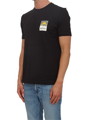 T-shirt BOSS uomo in cotone nero con logo in UOMO