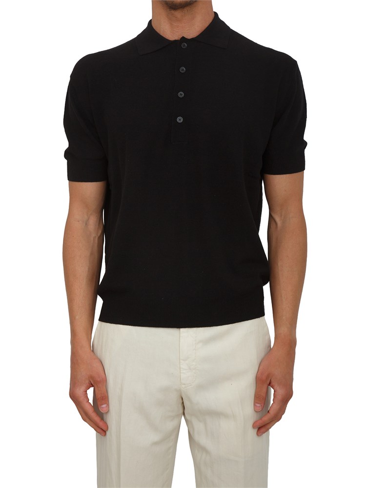Polo Paolo Pecora in cotone rasato nero